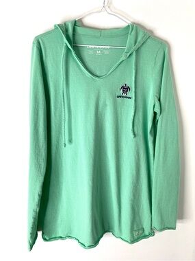 Life Is Good Crusher-Lite Aqua Green Stripe Hooded Top Turtle Embroidered